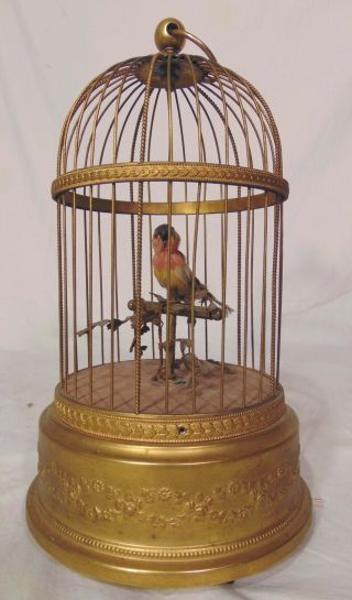 Antique 19th C French Bontems Metal Brass Music Box Singing Bird Cage Automaton