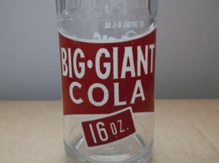Vintage 1967 Big Giant Cola Acl Soda Bottle,  Moultrie,  Ga 16 Oz.