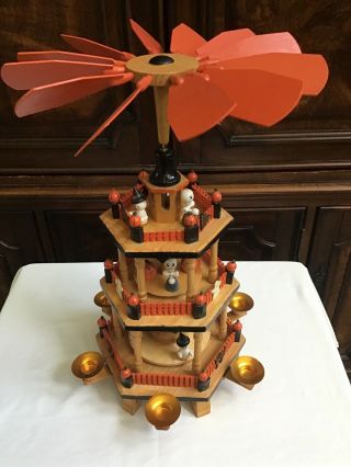 Vintage 3 Tier Halloween Pyramid Candle Mobile Carousel Orange & Black