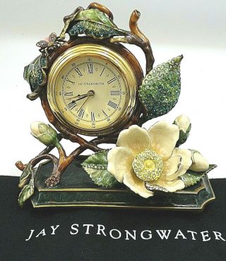 Jay Strongwater Enamel Elizabeth Taylor Clock Flowers & Bugs Swarovski Crystals