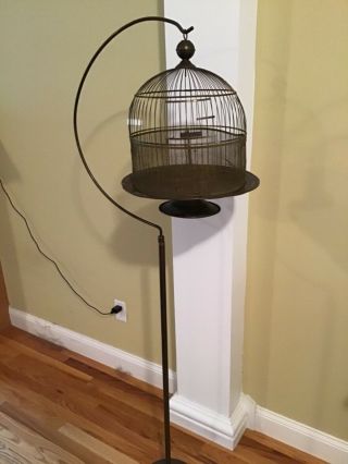 Vintage Hendryx Birdcage 1920 ' s Round Antique All Metal With Stand 2
