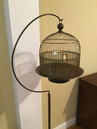 Vintage Hendryx Birdcage 1920 ' s Round Antique All Metal With Stand 3