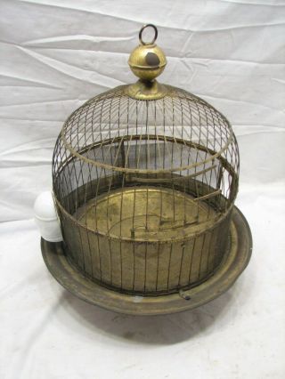 Antique Brass Hendryx Wire Bird Cage W/water/feed Holder Parakeet Canary