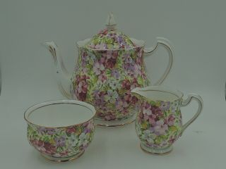 Vintage Royal Standard Chintz Virginia Stock Teapot Creamer Sugar Bowl Tea Set