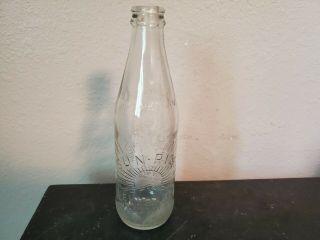Vintage Embossed Sun Rise Beverage Clear Glass Bottles,  10 "