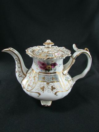 Hand Painted Grainger Lee & Co Porcelain Teapot C.  1830 - 40