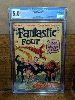 Fantastic Four 4 Cgc 5.  0 Oww 1st Silver Age Namor 1962 Marvel Lee Kirby
