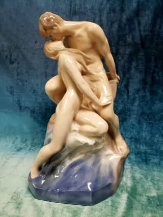 Large 19 " Royal Copenhagen The Wave And The Rock 1132 Man And Woman Nude Lovers