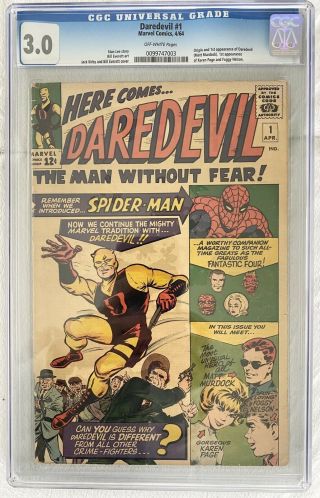 Daredevil 1 Cgc 3.  0 - 1st Appearance Of Matt Murdock Marvel Comics (1964)