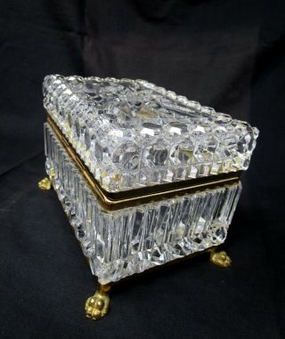 Vintage Crystal Jewelry Trinket Box Casket Ormula Footed - 6 - 1/4 " - Cut Glass