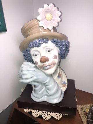 Retired 11 1/2 " High Glaze Lladro Melancholy Clown Head Bust Figurine 5542