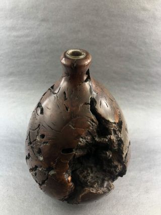 Vintage Mcm Hand Turned Handmade Burl Wood Bud Vase Hollow From Wooden Sculpture