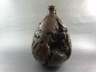 Vintage MCM Hand Turned Handmade Burl Wood Bud Vase Hollow From Wooden Sculpture 2