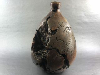 Vintage MCM Hand Turned Handmade Burl Wood Bud Vase Hollow From Wooden Sculpture 3