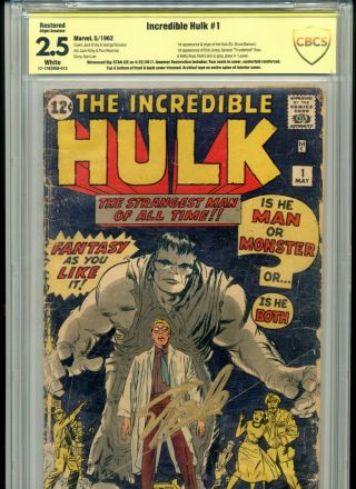 Incredible Hulk 1 Cbcs Graded 2.  5 1962 Marvel Witnessed Signed By Stan Lee Cgc