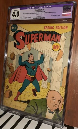 Cgc 4.  0 Superman 4 Slight Restoration.  1940 D.  C.  Second Appearance Of Lex Luthor