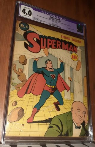 CGC 4.  0 Superman 4 Slight Restoration.  1940 D.  C.  Second Appearance of Lex Luthor 3