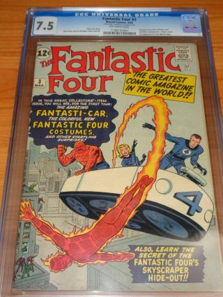 Fantastic Four 3 - Cgc 7.  5 Vf - (signed By Jack Kirby ; 1st Ff In Costume ; Ow)