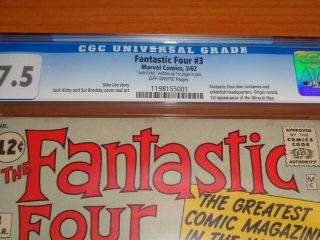 FANTASTIC FOUR 3 - CGC 7.  5 VF - (Signed by Jack Kirby ; 1st FF in Costume ; OW) 3