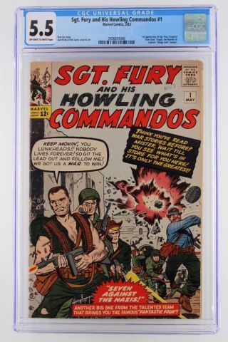 Sgt.  Fury 1 - Cgc 5.  5 Fn - Marvel 1963 - 1st App Of Sgt.  Nick Fury & The Howlers