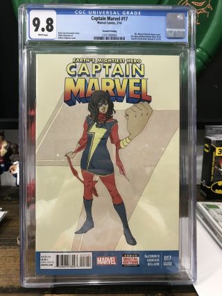 Captain Marvel 17 Cgc 9.  8 (marvel 2014) Second 2nd Print Kamala Khan Cover