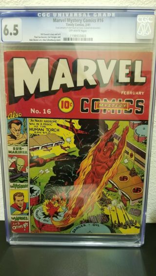 Marvel Mystery Comics 16 Cgc 6.  5 Schomburg Human Torch,  Vison,  Sub - Mariner Cover