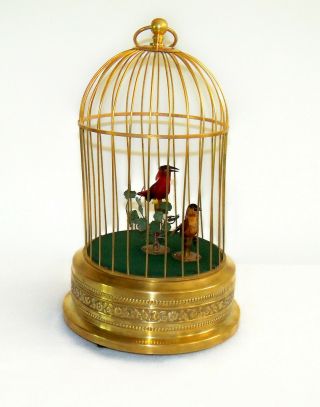 Mid - 1900s Griesbaum 2 Singing Bird Automaton In Brass Cage -,