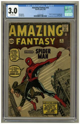 Fantasy 15 (cgc 3.  0) Ow Pgs Marvel Comics 1962 1st Spider - Man (j 1955)