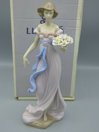 Lladro Spring Flirtation Porcelain Figurine 6365 Lady/ Girl With Flowers W/ Box