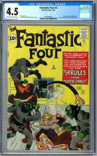 Fantastic Four 2 Cgc 4.  5 (ow - W) 1st Appearance Of The Skrulls Captain Marvel