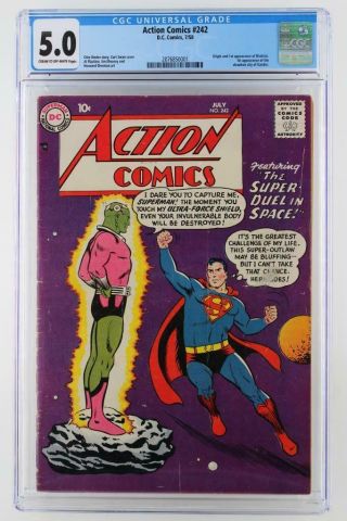 Action Comics 242 - Cgc 5.  0 Vg/fn - Dc 1958 - Superman - 1st App/origin Brainiac