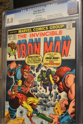 Iron Man 55 Cgc 8.  0 White Pages First Appearance Of Thanos Avengers Movie