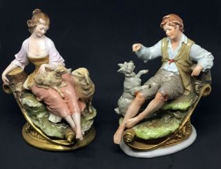 Capodimonte Bruno Merli 2 Porcelain Figurines Shepherds Girl And Boy [ah489]