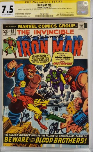 Iron Man 55 Cgc 7.  5 Ss Signed Stan Lee Starlin Thomas Sinnott 1st Thanos