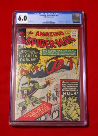 Spider Man 14 Cgc 6.  0 1st Appearance Green Goblin 7/64 White Pages Hulk