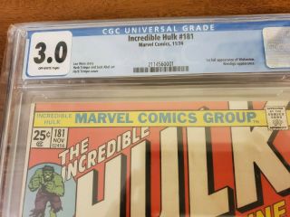 Incredible Hulk 181 CGC 3.  0 1st full Wolverine 2