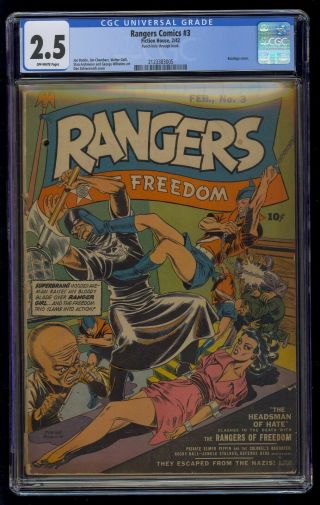 Rangers Comics (1941) 3 Cgc 2.  5 Blue Label Off - White Pages Gga Bondage Cover