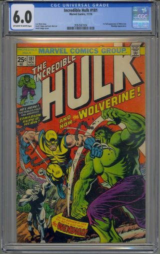 Incredible Hulk 181 Cgc 6.  0 1st Appearance Wolverine Ow/w Pages