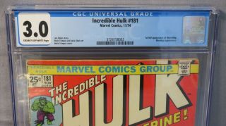THE INCREDIBLE HULK 181 (Wolverine 1st app.  w/ MVS) CGC 3.  0 GD/VG Marvel 1974 2