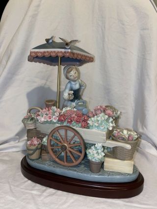Lladro " Flowers Of The Season " Glazed Porcelain Figurine Cart
