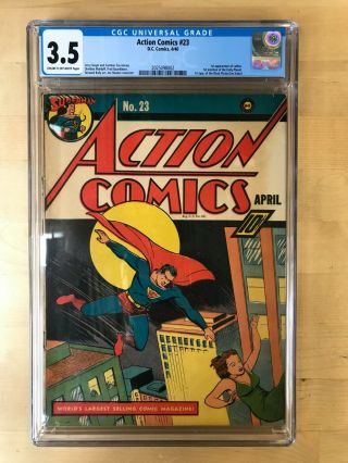 Action Comics 23 (cgc 3.  5) C/ow 1st App Lex Luthor Superman 4/1940 Dc Comics