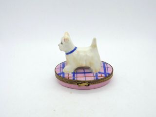 Limoges France Peint Main Trinket Box White Terrier Dog With Bone Inside