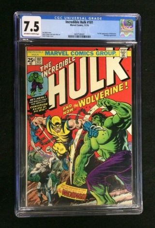The Incredible Hulk 181 Cgc 7.  5 Vf - 1st Full Appearance Of Wolverine 1974
