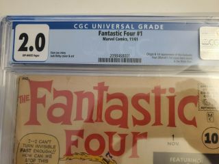 Fantastic Four 1 CGC 2.  0 1961 1st Fantastic Four 2