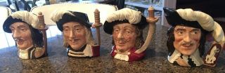 Rare Three Musketeers Set Of Four Large Toby Jugs Mugs 1950s Includes D’artagnan