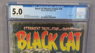 BLACK CAT MYSTERY COMICS 50 (Classic Melting Face Cover) CGC 5.  0 Harvey 1954 2