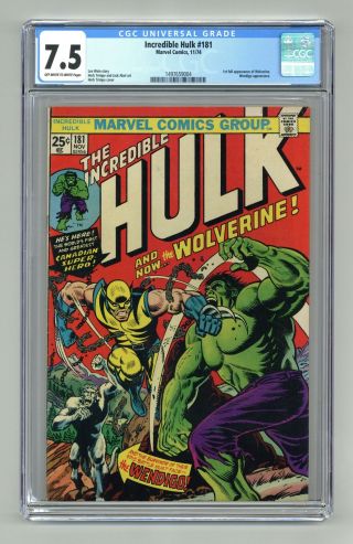 Incredible Hulk 181 Cgc 7.  5 1974 1497659004 1st App.  Wolverine (full Non - Cameo)