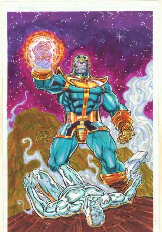 Thanos Defeats The Silver Surfer Color Art Commission - 2019 Art By Ron Lim