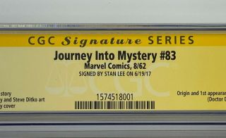 JOURNEY INTO MYSTERY 83 Marvel STAN LEE Signed CGC 5.  5 THOR 1st Appearance 3