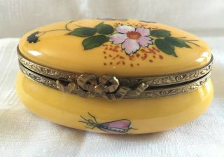 Peint Main France Limoges Ceramic Trinket Box - Floral - Vintage Hand Painted